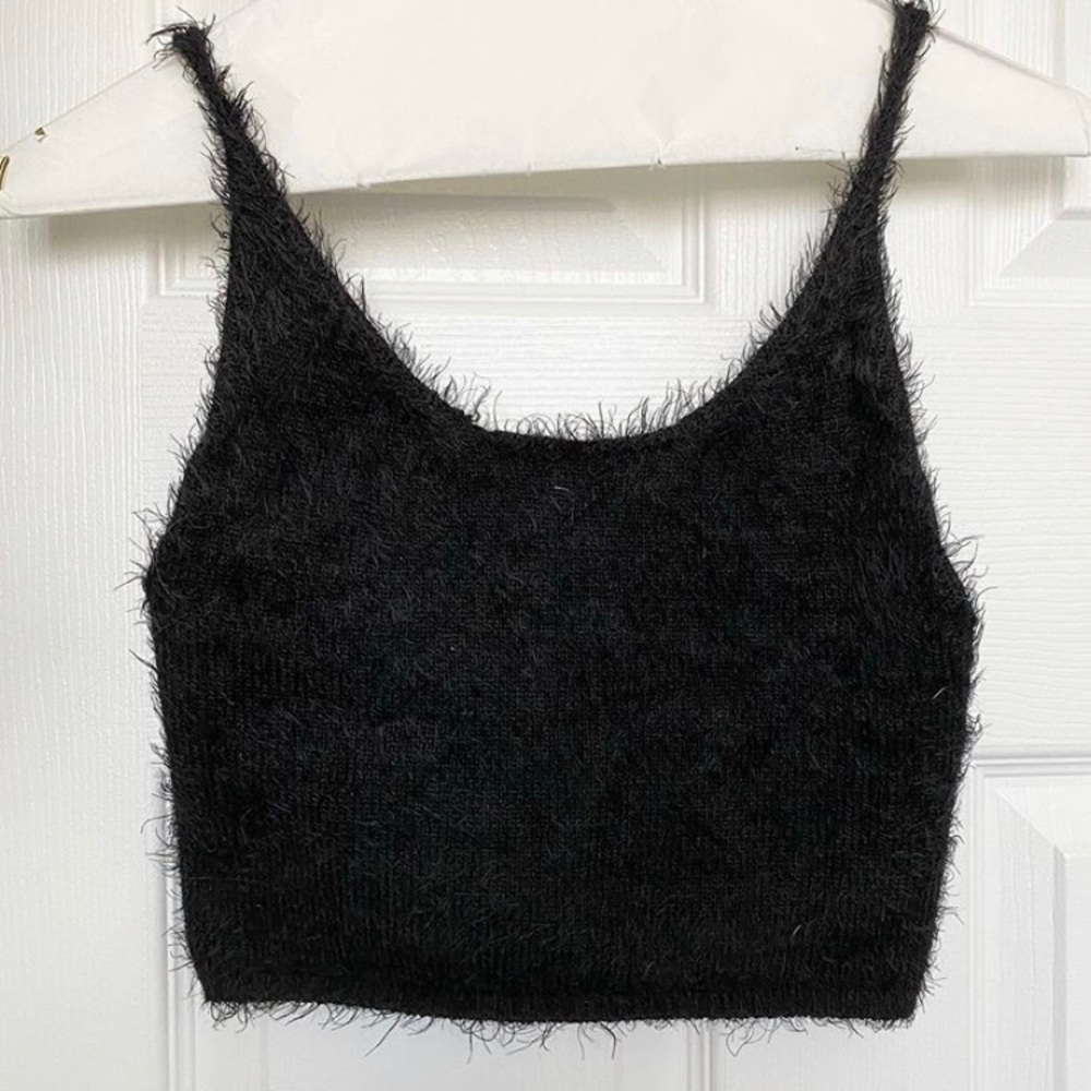 Fuzzy Black Cropped Tank